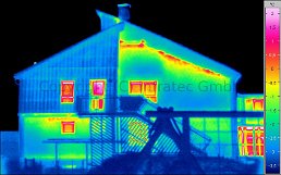 Thermal bridge, air-permeable fire wall joint (source: Infratec) 2011/07-08: Typical building damages recognizable by thermography - Thermal bridge, air-permeable fire wall joint (source: Infratec)