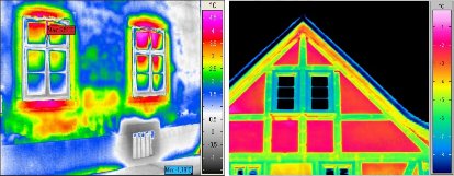 Épület-termográfia tipikus hibák felfedezése - Hőhidak, nedvesség, rejtett elemek felfedezése (forrás: PIM, Infratec)