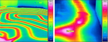 Épület-termográfia tipikus hibák felfedezése - Padlófűtés elhelyezés, melegvíz-vezeték kifolyással (forrás: Infratec)