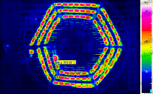 thermal radiation image from 1m distance with 1.5 mrad resolution (maximum value: 320°C)