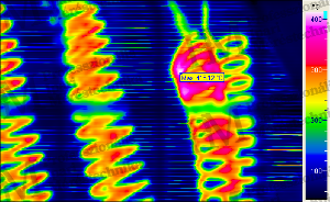 thermal radiation image from 0.2m distance with 1.5 mrad resolution (maximum value: 415°C)